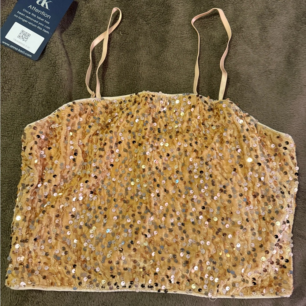 Sequin Embellished Gold Tank Top